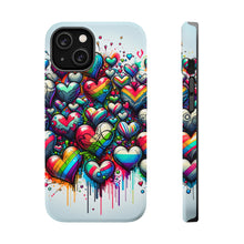 DistinctInk Tough Case for Apple iPhone, Compatible with MagSafe Charging - "Lively Love: Graffiti Hearts in Rainbow"