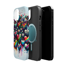 DistinctInk Tough Case for Apple iPhone, Compatible with MagSafe Charging - "Lively Love: Graffiti Hearts in Rainbow"