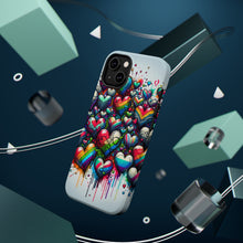 DistinctInk Tough Case for Apple iPhone, Compatible with MagSafe Charging - "Lively Love: Graffiti Hearts in Rainbow"