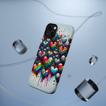 DistinctInk Tough Case for Apple iPhone, Compatible with MagSafe Charging - "Lively Love: Graffiti Hearts in Rainbow"