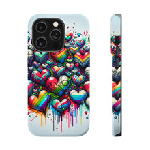 DistinctInk Tough Case for Apple iPhone, Compatible with MagSafe Charging - "Lively Love: Graffiti Hearts in Rainbow"