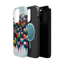 DistinctInk Tough Case for Apple iPhone, Compatible with MagSafe Charging - "Lively Love: Graffiti Hearts in Rainbow"