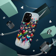 DistinctInk Tough Case for Apple iPhone, Compatible with MagSafe Charging - "Lively Love: Graffiti Hearts in Rainbow"