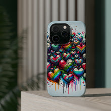 DistinctInk Tough Case for Apple iPhone, Compatible with MagSafe Charging - "Lively Love: Graffiti Hearts in Rainbow"