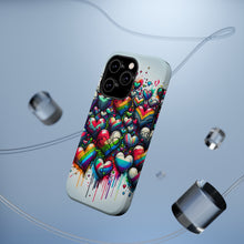 DistinctInk Tough Case for Apple iPhone, Compatible with MagSafe Charging - "Lively Love: Graffiti Hearts in Rainbow"