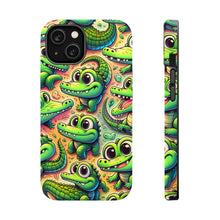 DistinctInk Tough Case for Apple iPhone, Compatible with MagSafe Charging - "Whimsical Alligator Paradise: Playful, Colorful Pattern"