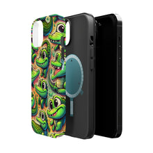 DistinctInk Tough Case for Apple iPhone, Compatible with MagSafe Charging - "Whimsical Alligator Paradise: Playful, Colorful Pattern"