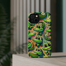DistinctInk Tough Case for Apple iPhone, Compatible with MagSafe Charging - "Whimsical Alligator Paradise: Playful, Colorful Pattern"