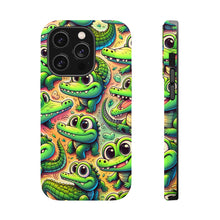 DistinctInk Tough Case for Apple iPhone, Compatible with MagSafe Charging - "Whimsical Alligator Paradise: Playful, Colorful Pattern"