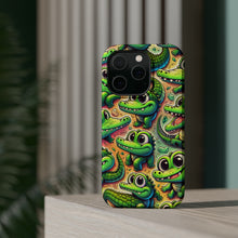 DistinctInk Tough Case for Apple iPhone, Compatible with MagSafe Charging - "Whimsical Alligator Paradise: Playful, Colorful Pattern"