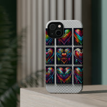 DistinctInk Tough Case for Apple iPhone, Compatible with MagSafe Charging - "Rainbow Prism Hearts: Vibrant and Intricate"
