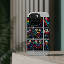 DistinctInk Tough Case for Apple iPhone, Compatible with MagSafe Charging - "Rainbow Prism Hearts: Vibrant and Intricate"