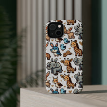 DistinctInk Tough Case for Apple iPhone, Compatible with MagSafe Charging - "Whimsical Cartoon Animal Repeating Pattern"