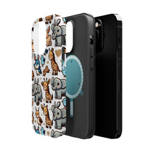 DistinctInk Tough Case for Apple iPhone, Compatible with MagSafe Charging - "Whimsical Cartoon Animal Repeating Pattern"