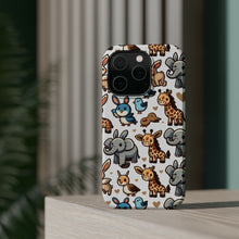 DistinctInk Tough Case for Apple iPhone, Compatible with MagSafe Charging - "Whimsical Cartoon Animal Repeating Pattern"