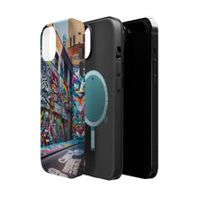 DistinctInk Tough Case for Apple iPhone, Compatible with MagSafe Charging - "Colorful Urban Masterpiece: Bursting Life on Concrete Canvas"