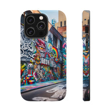 DistinctInk Tough Case for Apple iPhone, Compatible with MagSafe Charging - "Colorful Urban Masterpiece: Bursting Life on Concrete Canvas"