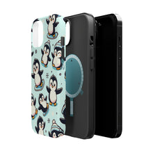DistinctInk Tough Case for Apple iPhone, Compatible with MagSafe Charging - "Whimsical Waddlers: Adorable Cartoon Penguin Pattern"