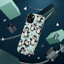 DistinctInk Tough Case for Apple iPhone, Compatible with MagSafe Charging - "Whimsical Waddlers: Adorable Cartoon Penguin Pattern"