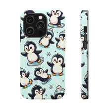 DistinctInk Tough Case for Apple iPhone, Compatible with MagSafe Charging - "Whimsical Waddlers: Adorable Cartoon Penguin Pattern"