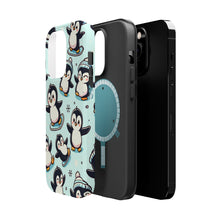 DistinctInk Tough Case for Apple iPhone, Compatible with MagSafe Charging - "Whimsical Waddlers: Adorable Cartoon Penguin Pattern"
