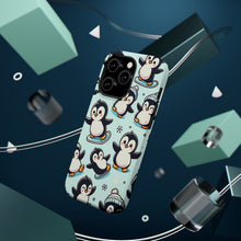 DistinctInk Tough Case for Apple iPhone, Compatible with MagSafe Charging - "Whimsical Waddlers: Adorable Cartoon Penguin Pattern"