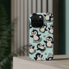 DistinctInk Tough Case for Apple iPhone, Compatible with MagSafe Charging - "Whimsical Waddlers: Adorable Cartoon Penguin Pattern"