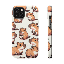 DistinctInk Tough Case for Apple iPhone, Compatible with MagSafe Charging - "Whimsical Capybara Parade: A Repeating Pattern"