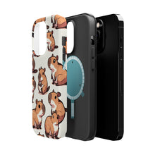 DistinctInk Tough Case for Apple iPhone, Compatible with MagSafe Charging - "Whimsical Capybara Parade: A Repeating Pattern"