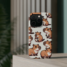 DistinctInk Tough Case for Apple iPhone, Compatible with MagSafe Charging - "Whimsical Capybara Parade: A Repeating Pattern"