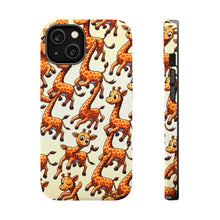 DistinctInk Tough Case for Apple iPhone, Compatible with MagSafe Charging - "Giraffe Parade: Playful Prancing Pattern"