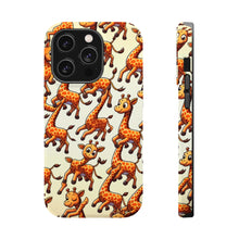 DistinctInk Tough Case for Apple iPhone, Compatible with MagSafe Charging - "Giraffe Parade: Playful Prancing Pattern"