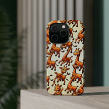 DistinctInk Tough Case for Apple iPhone, Compatible with MagSafe Charging - "Giraffe Parade: Playful Prancing Pattern"