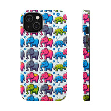 DistinctInk Tough Case for Apple iPhone, Compatible with MagSafe Charging - "Cheerful and Colorful Elephant Fiesta Pattern"