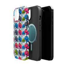 DistinctInk Tough Case for Apple iPhone, Compatible with MagSafe Charging - "Cheerful and Colorful Elephant Fiesta Pattern"