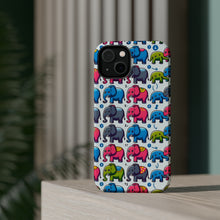 DistinctInk Tough Case for Apple iPhone, Compatible with MagSafe Charging - "Cheerful and Colorful Elephant Fiesta Pattern"