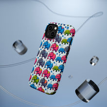 DistinctInk Tough Case for Apple iPhone, Compatible with MagSafe Charging - "Cheerful and Colorful Elephant Fiesta Pattern"