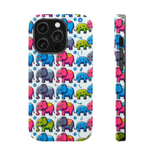 DistinctInk Tough Case for Apple iPhone, Compatible with MagSafe Charging - "Cheerful and Colorful Elephant Fiesta Pattern"