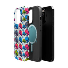 DistinctInk Tough Case for Apple iPhone, Compatible with MagSafe Charging - "Cheerful and Colorful Elephant Fiesta Pattern"