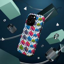 DistinctInk Tough Case for Apple iPhone, Compatible with MagSafe Charging - "Cheerful and Colorful Elephant Fiesta Pattern"