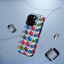 DistinctInk Tough Case for Apple iPhone, Compatible with MagSafe Charging - "Cheerful and Colorful Elephant Fiesta Pattern"