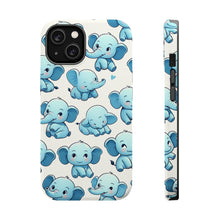 DistinctInk Tough Case for Apple iPhone, Compatible with MagSafe Charging - "Whimsical Blue Elephants: Endlessly Repeatable Pattern"