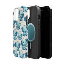 DistinctInk Tough Case for Apple iPhone, Compatible with MagSafe Charging - "Whimsical Blue Elephants: Endlessly Repeatable Pattern"