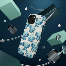 DistinctInk Tough Case for Apple iPhone, Compatible with MagSafe Charging - "Whimsical Blue Elephants: Endlessly Repeatable Pattern"