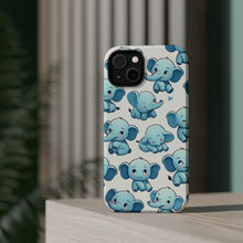 DistinctInk Tough Case for Apple iPhone, Compatible with MagSafe Charging - "Whimsical Blue Elephants: Endlessly Repeatable Pattern"