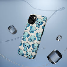 DistinctInk Tough Case for Apple iPhone, Compatible with MagSafe Charging - "Whimsical Blue Elephants: Endlessly Repeatable Pattern"