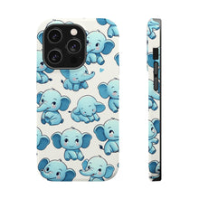DistinctInk Tough Case for Apple iPhone, Compatible with MagSafe Charging - "Whimsical Blue Elephants: Endlessly Repeatable Pattern"
