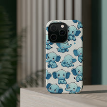 DistinctInk Tough Case for Apple iPhone, Compatible with MagSafe Charging - "Whimsical Blue Elephants: Endlessly Repeatable Pattern"
