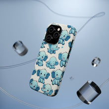 DistinctInk Tough Case for Apple iPhone, Compatible with MagSafe Charging - "Whimsical Blue Elephants: Endlessly Repeatable Pattern"