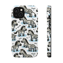 DistinctInk Tough Case for Apple iPhone, Compatible with MagSafe Charging - "Zany Zebras: Unique and Engaging Cartoon Pattern"